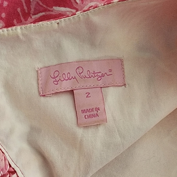 Lilly Pulitzer Fiesta Stretch Dress Ruffle Sleeves Floral Print Pink&White - Picture 4 of 4
